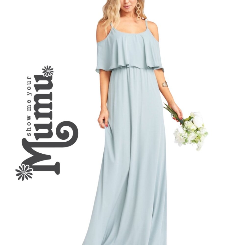 Show Me Your Mumu Light Blue Caitlin Ruffle Maxi Dress Size Small